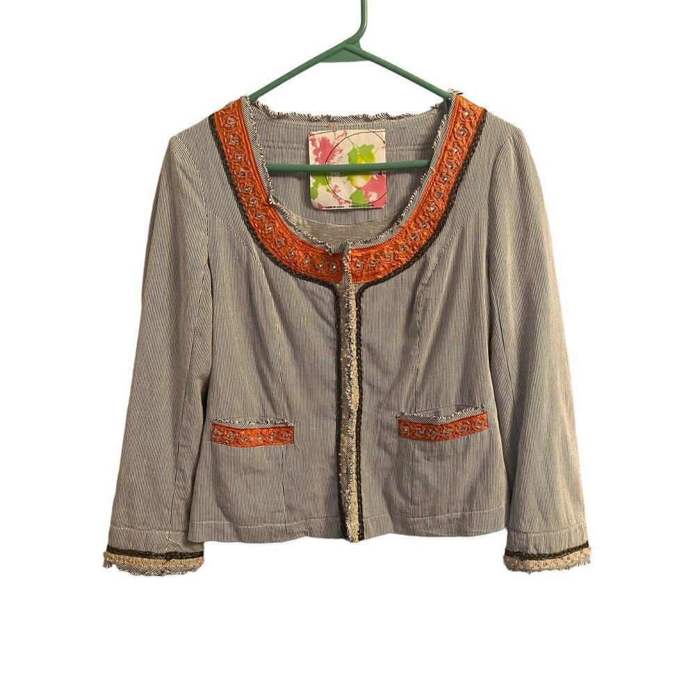 Free People Pinstripe My Fair Lady Beaded Light Jacket - Size 4